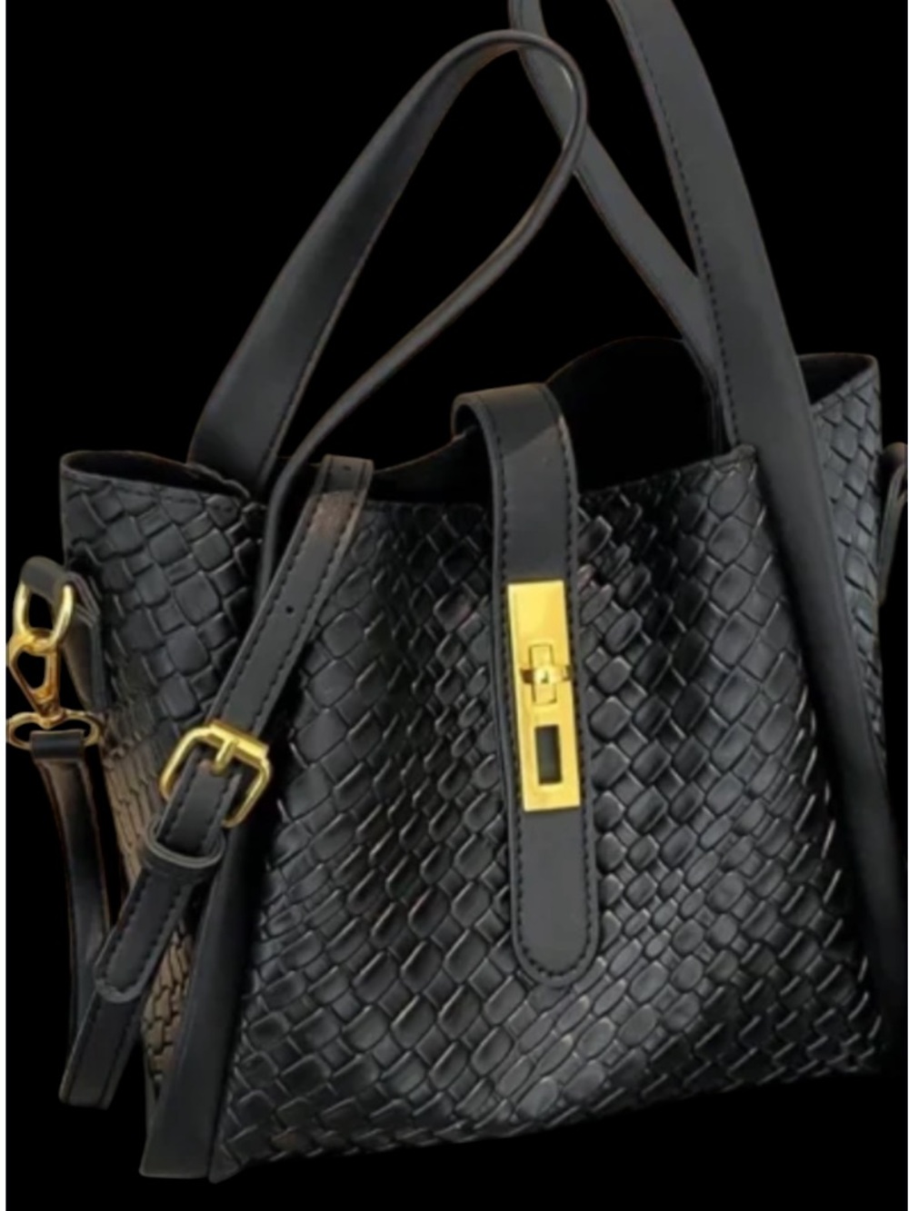 NWOT Bird in a Box Black Woven Bag W Gold Accent  be worn as crossbody/handbag